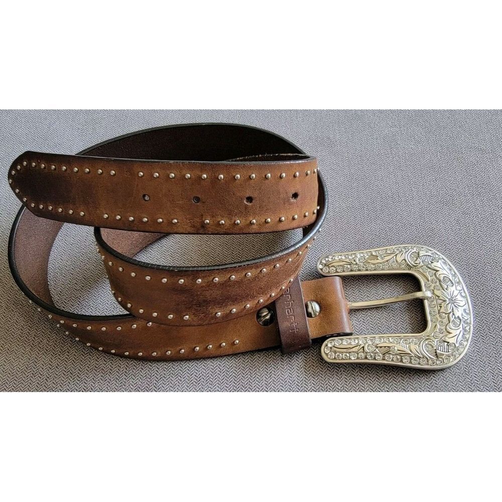 Carhartt Women's Signature Leather Western Studded Belt W/Large Silver Buckle